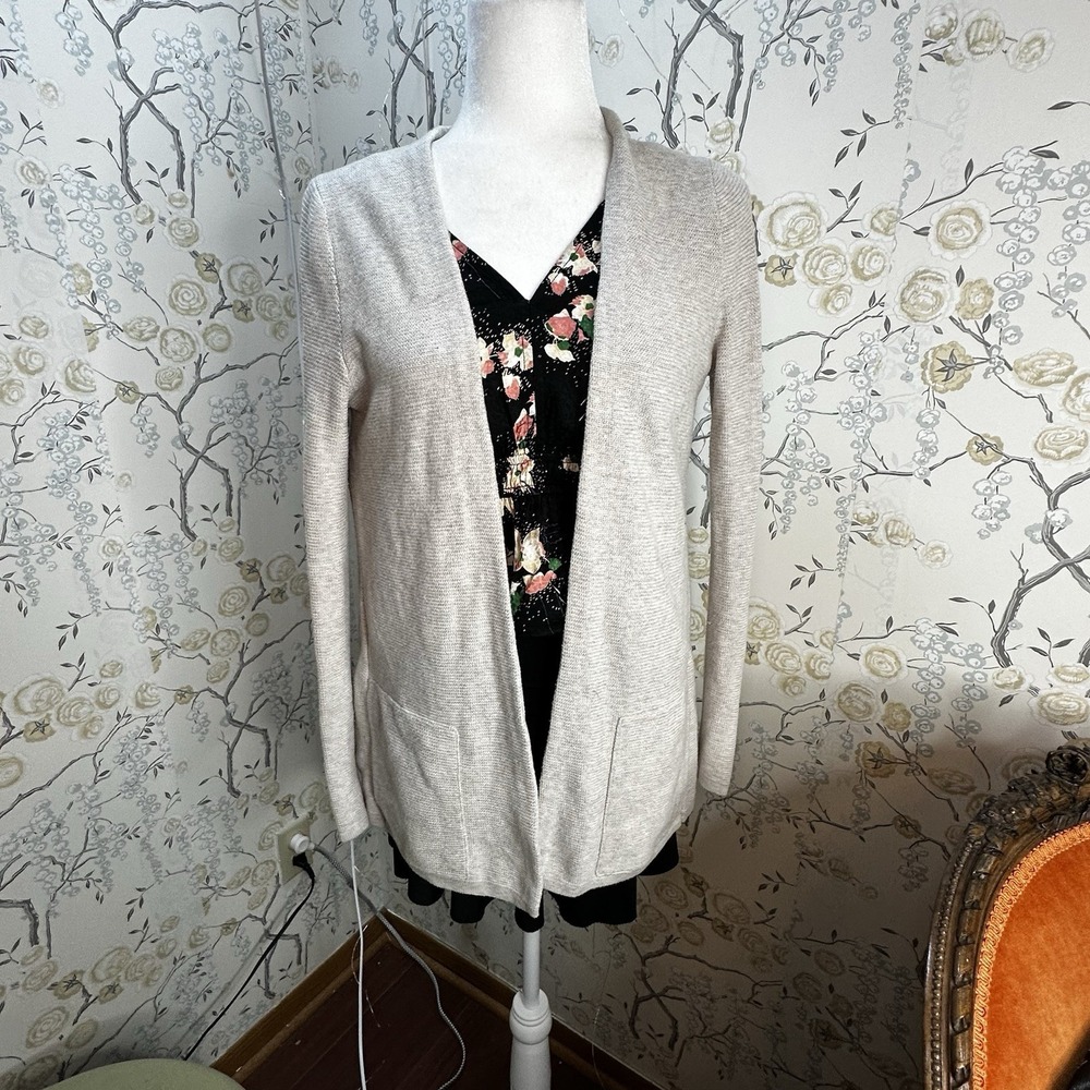 Lucky Brand Cardigan Women's Small Open Front Oversized Pockets Sheer Back Ivory